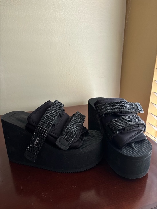Suicoke Black Platform Slide Sandals with Double Straps main image 1